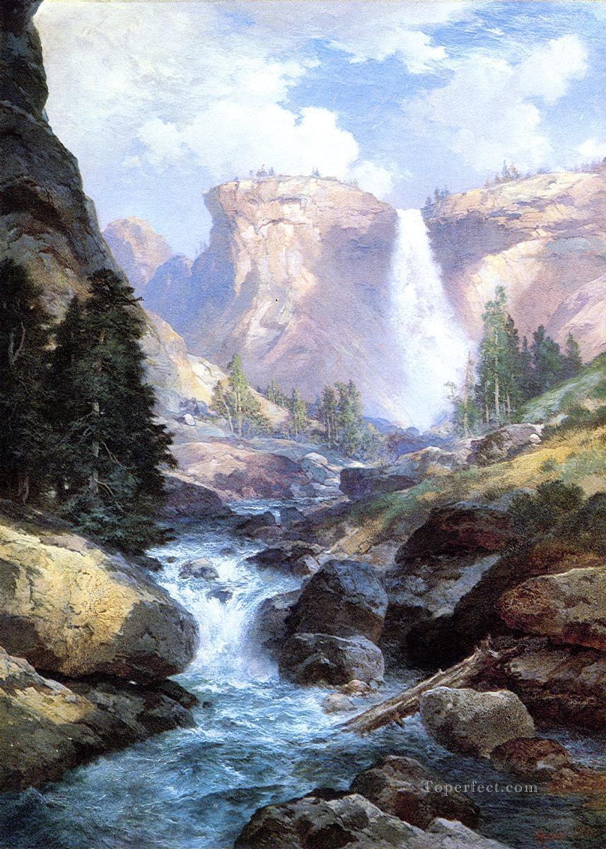 Waterfall in Yosemite2 Rocky Mountains School Thomas Moran Oil Paintings